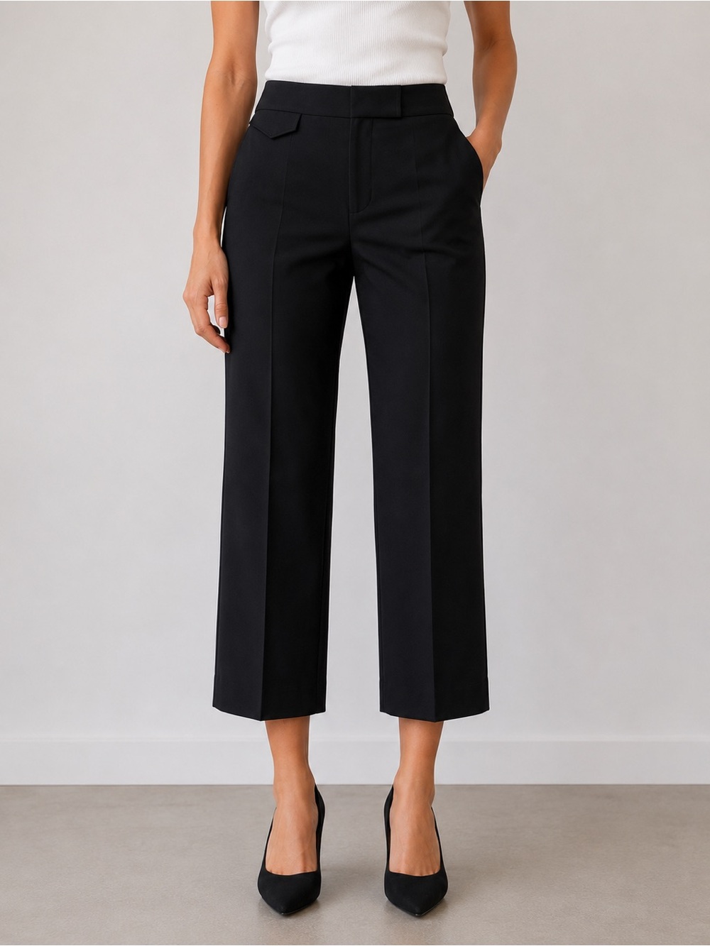 Worthington Black Cropped Straight-Leg Trousers - Picture 1 of 8